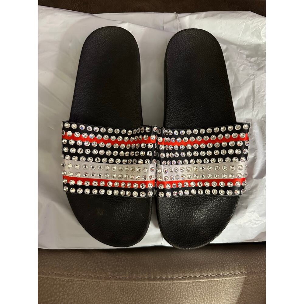 International Concepts Rhinestone Stripe Sandals - Size 11